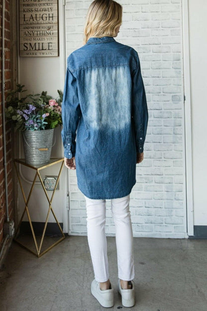 Veveret Pocketed Button Up Washed Denim Shirt - Love Salve