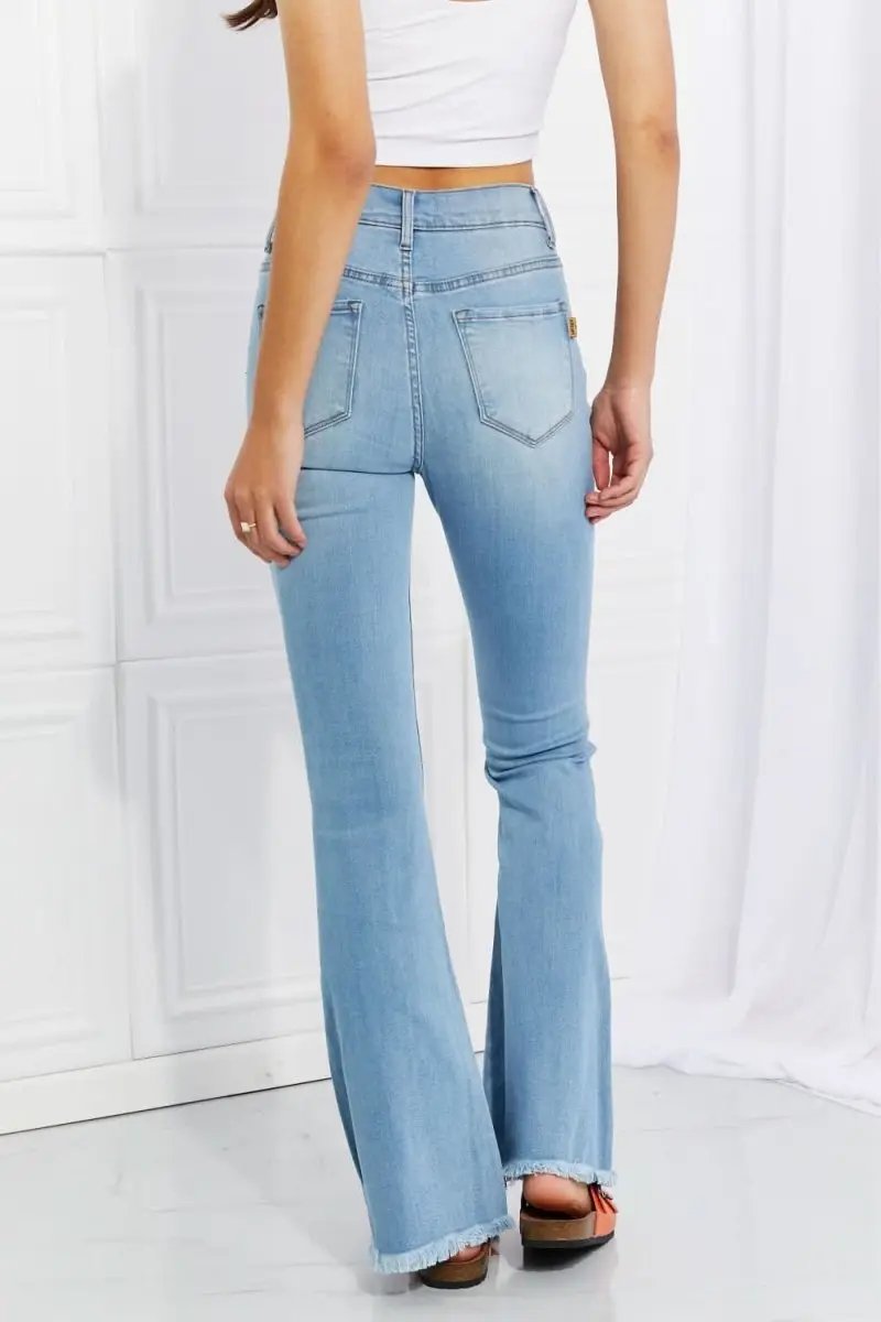 Vibrant MIU Full Size Jess Button Flare Jeans - Love Salve 