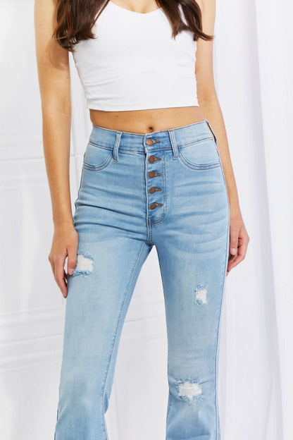 Vibrant MIU Full Size Jess Button Flare Jeans - Love Salve 
