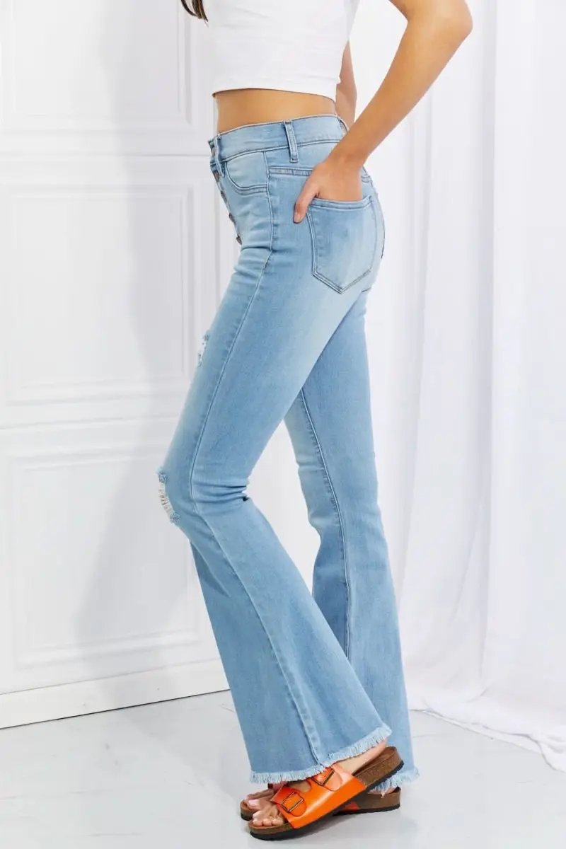 Vibrant MIU Full Size Jess Button Flare Jeans - Love Salve 
