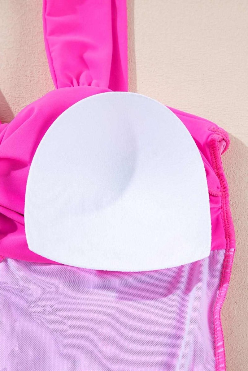 Vibrant Pink Backless Twist Bowknot One - Piece Swimsuit - Love Salve