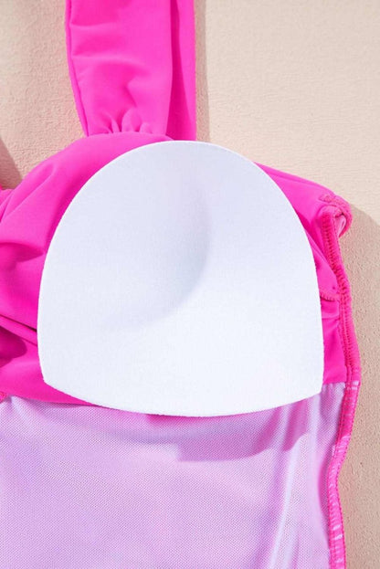 Vibrant Pink Backless Twist Bowknot One - Piece Swimsuit - Love Salve