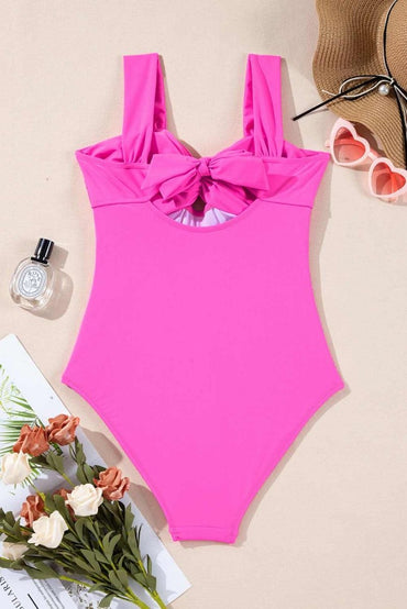 Vibrant Pink Backless Twist Bowknot One - Piece Swimsuit - Love Salve