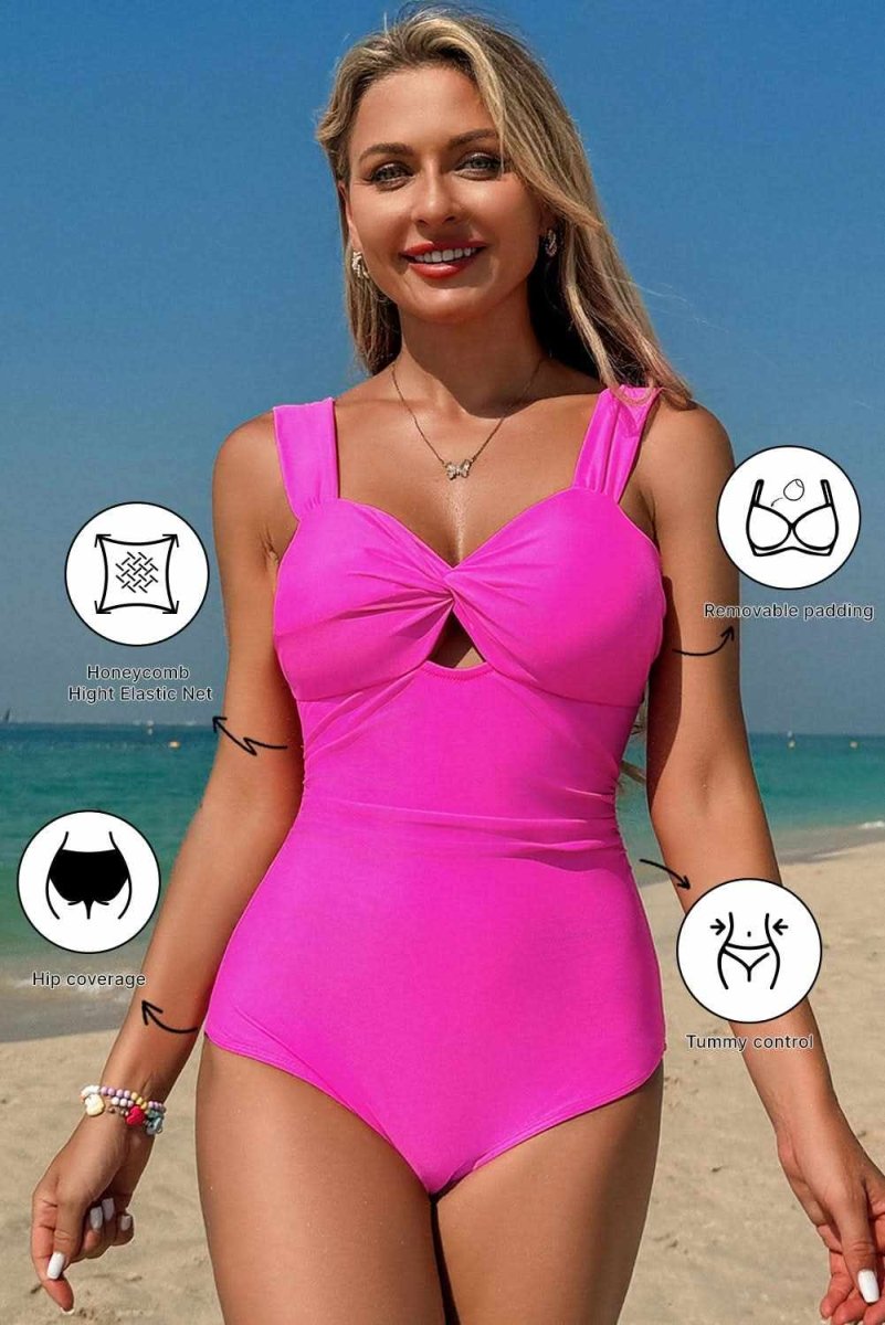 Vibrant Pink Backless Twist Bowknot One - Piece Swimsuit - Love Salve