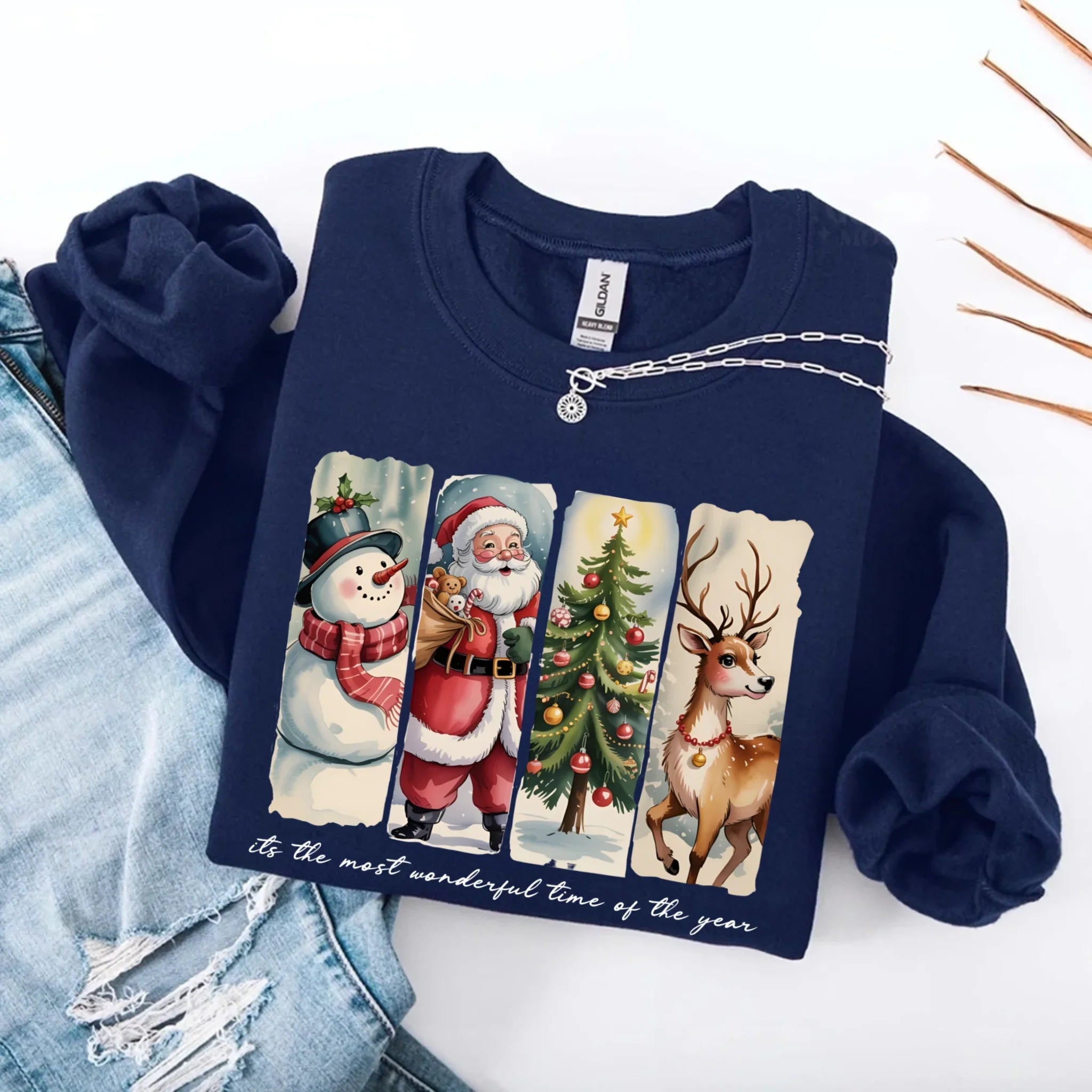 Vintage Santa Sweatshirt Wonderful Time Christmas Crewneck Adorb Custom Tees