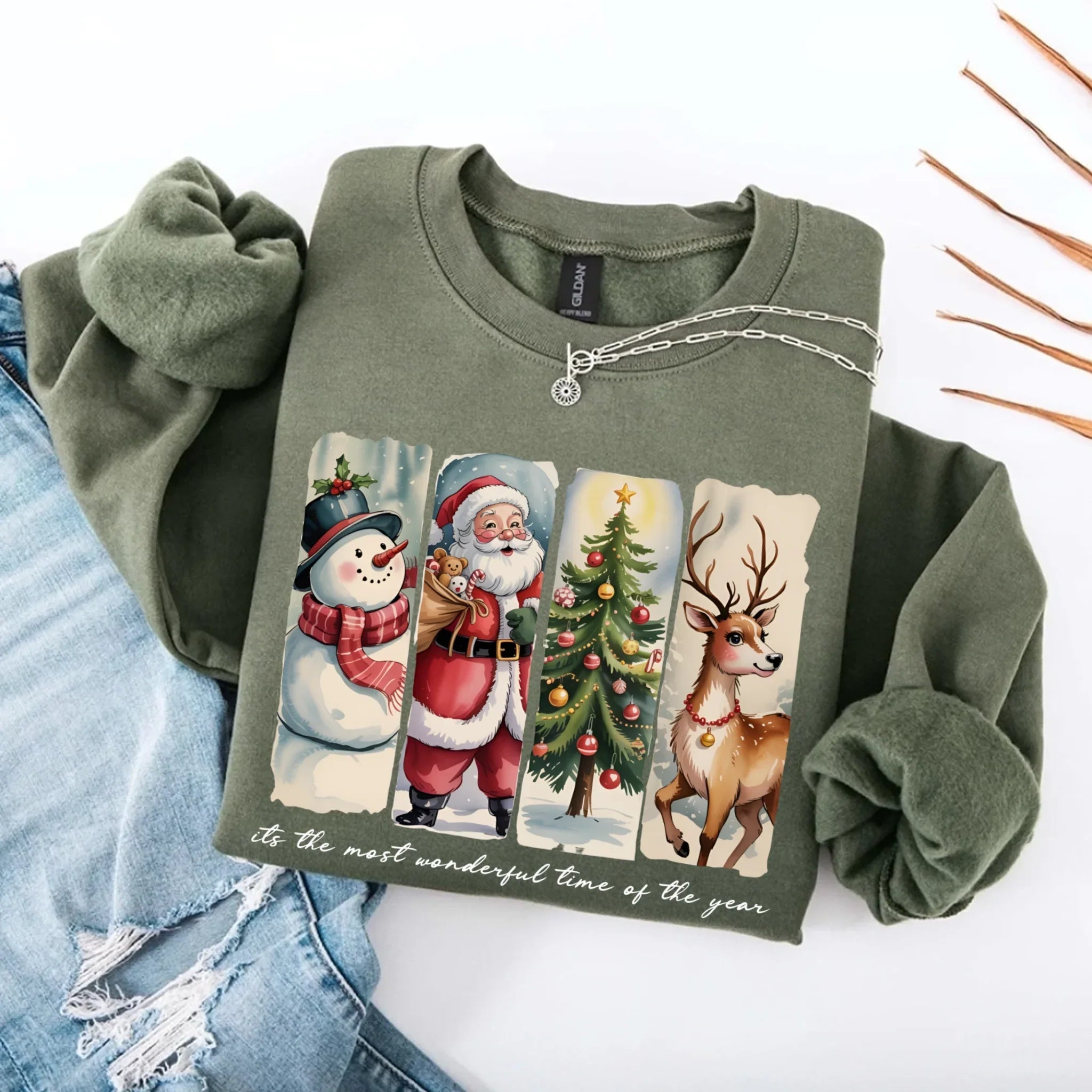 Vintage Santa Sweatshirt Wonderful Time Christmas Crewneck Adorb Custom Tees