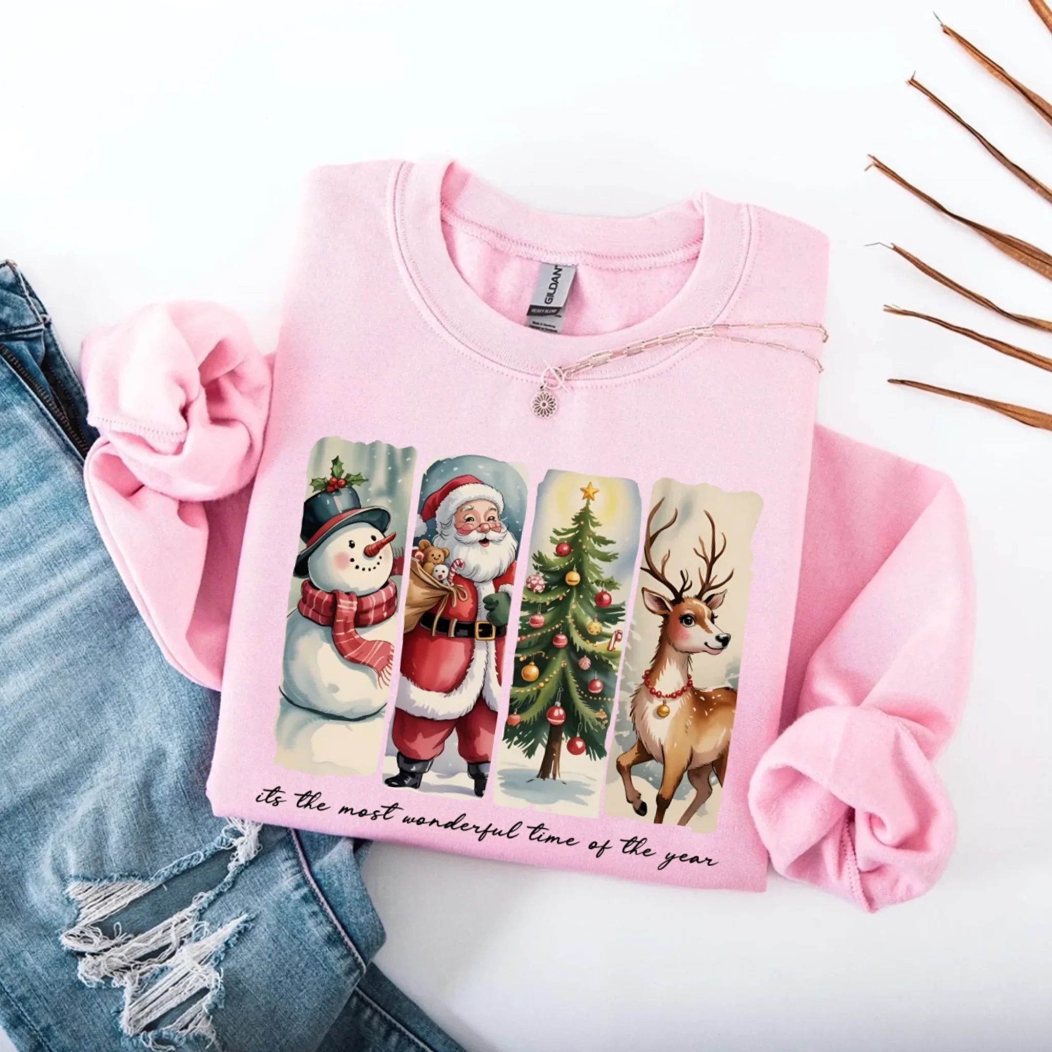 Vintage Santa Sweatshirt Wonderful Time Christmas Crewneck Adorb Custom Tees