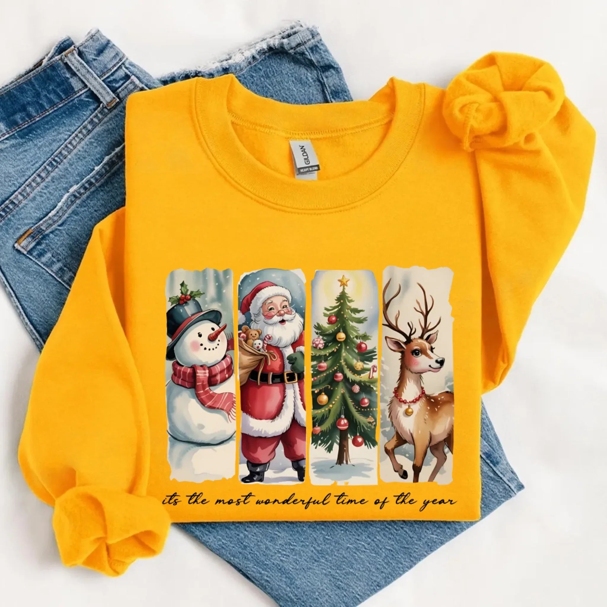 Vintage Santa Sweatshirt Wonderful Time Christmas Crewneck Adorb Custom Tees