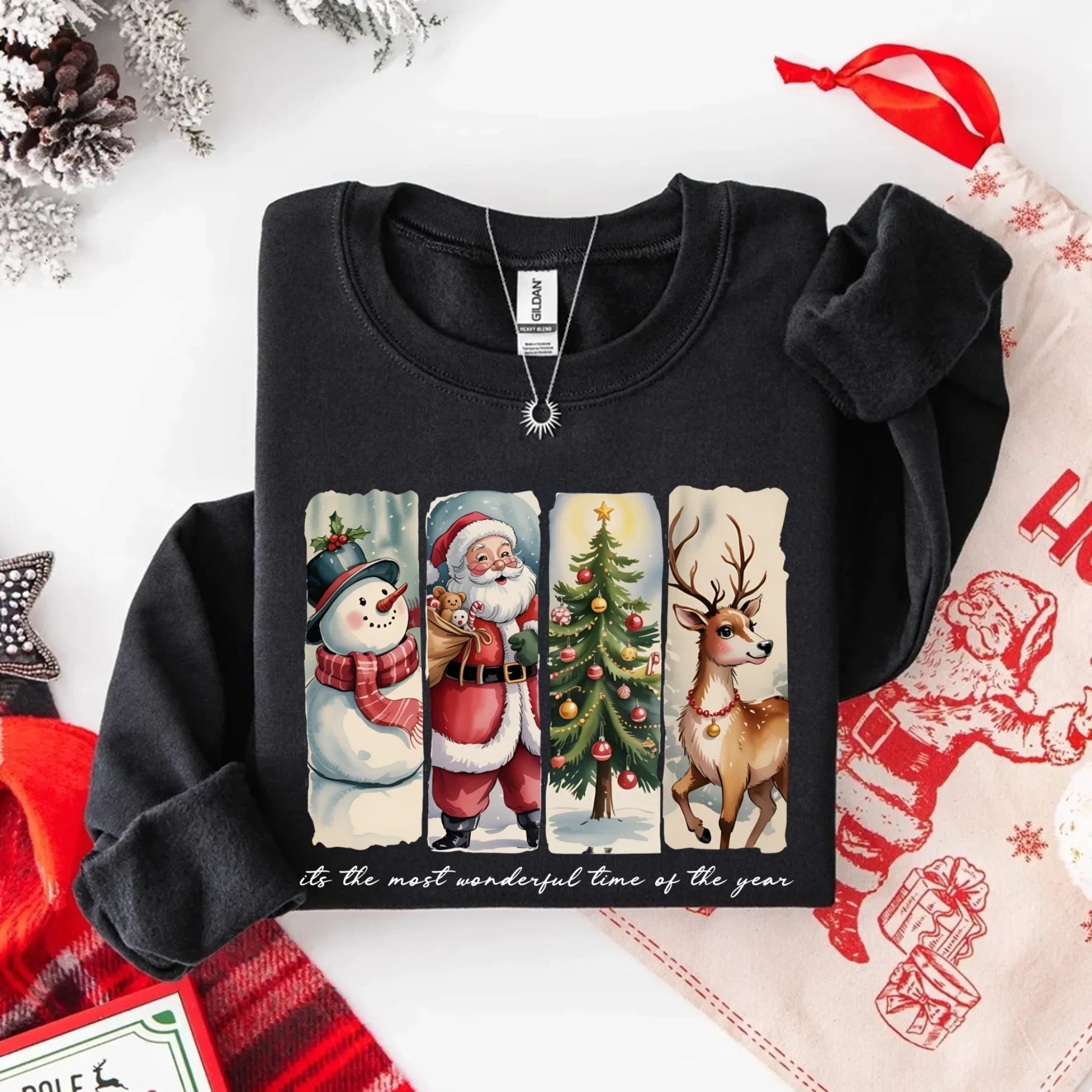 Vintage Santa Sweatshirt Wonderful Time Christmas Crewneck Adorb Custom Tees