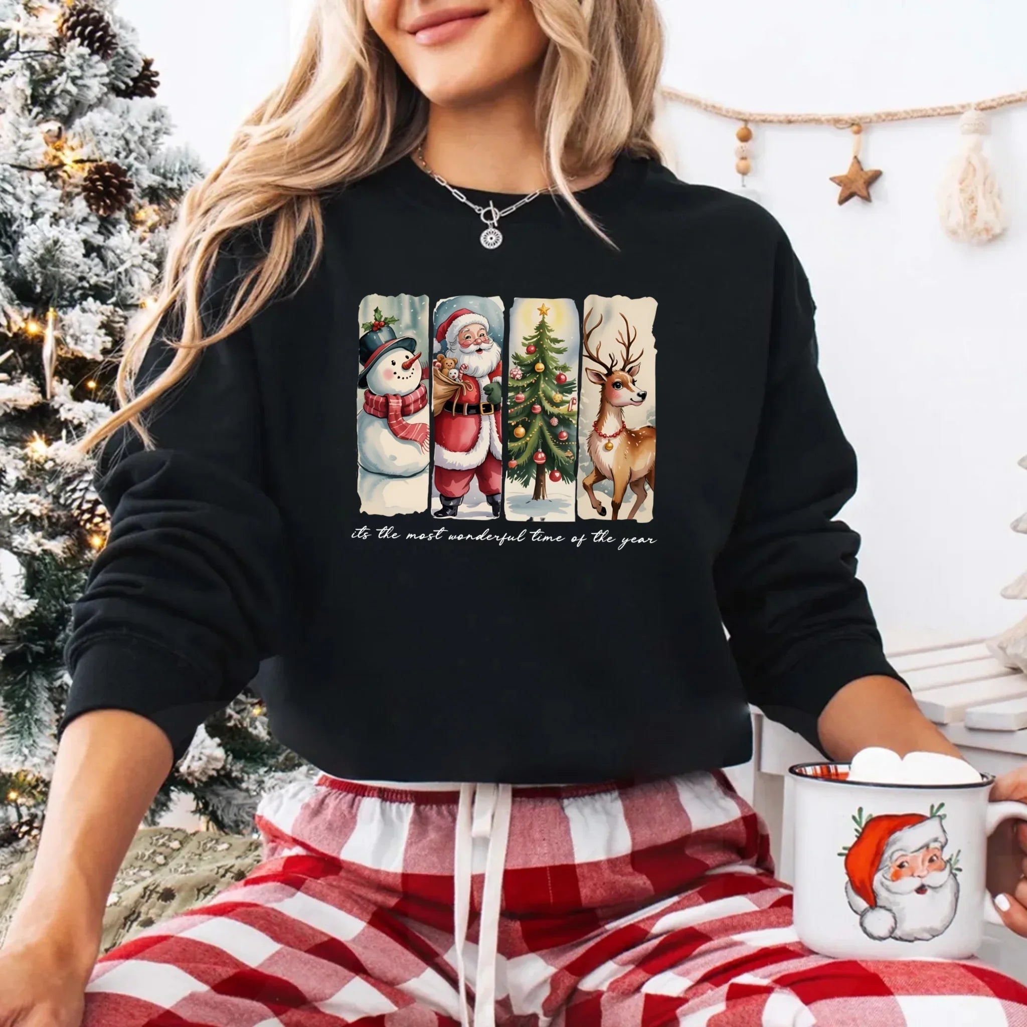 Vintage Santa Sweatshirt Wonderful Time Christmas Crewneck Adorb Custom Tees