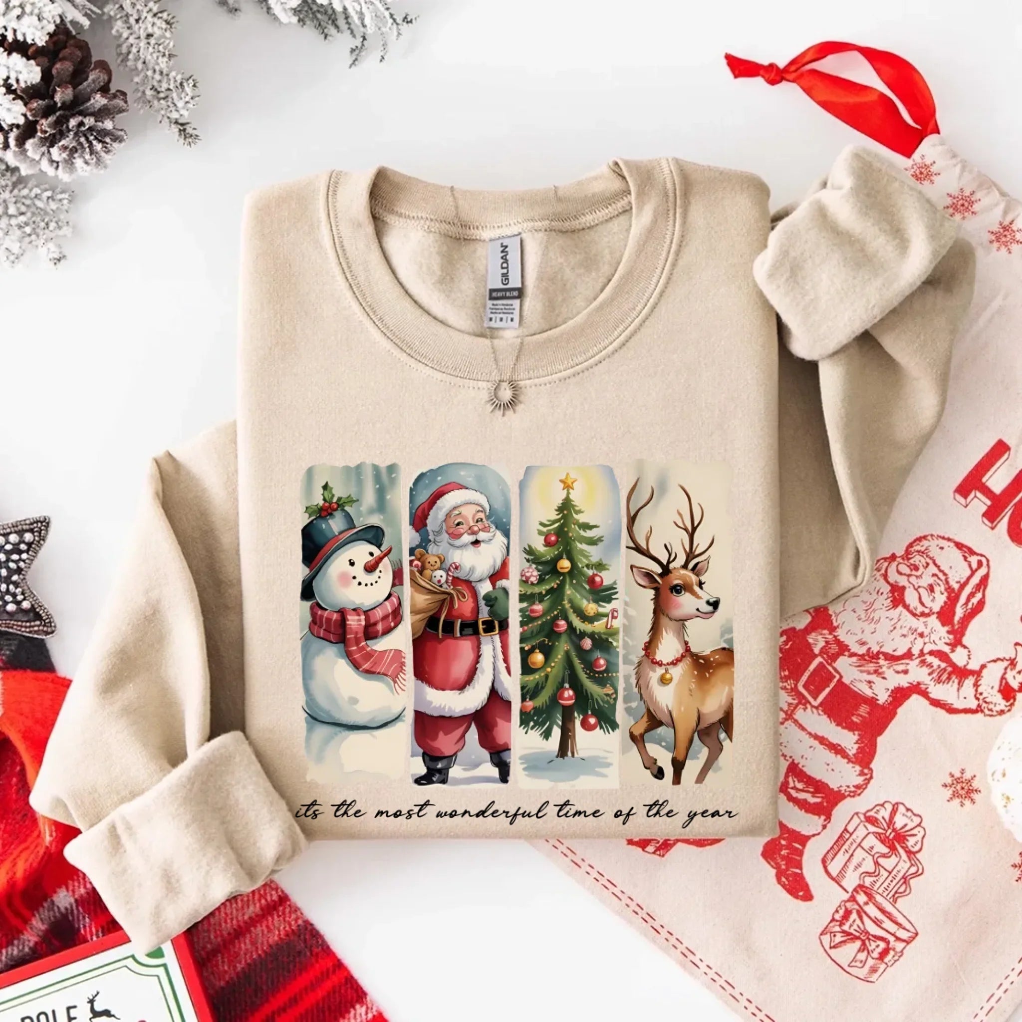 Vintage Santa Sweatshirt Wonderful Time Christmas Crewneck Adorb Custom Tees