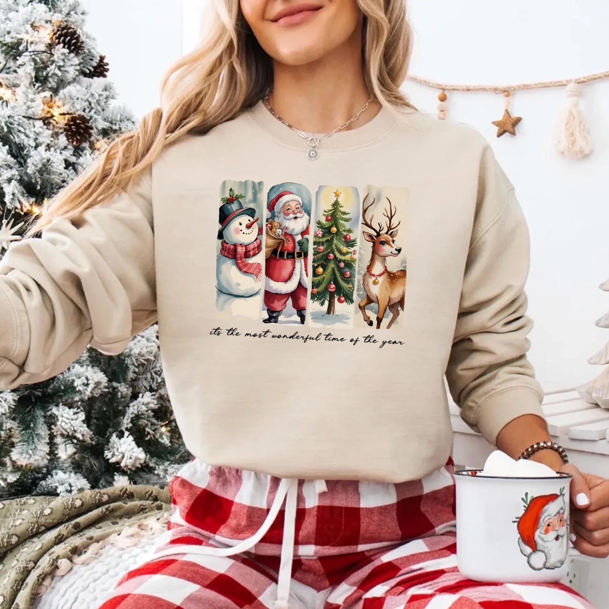 Vintage Santa Sweatshirt Wonderful Time Christmas Crewneck Adorb Custom Tees