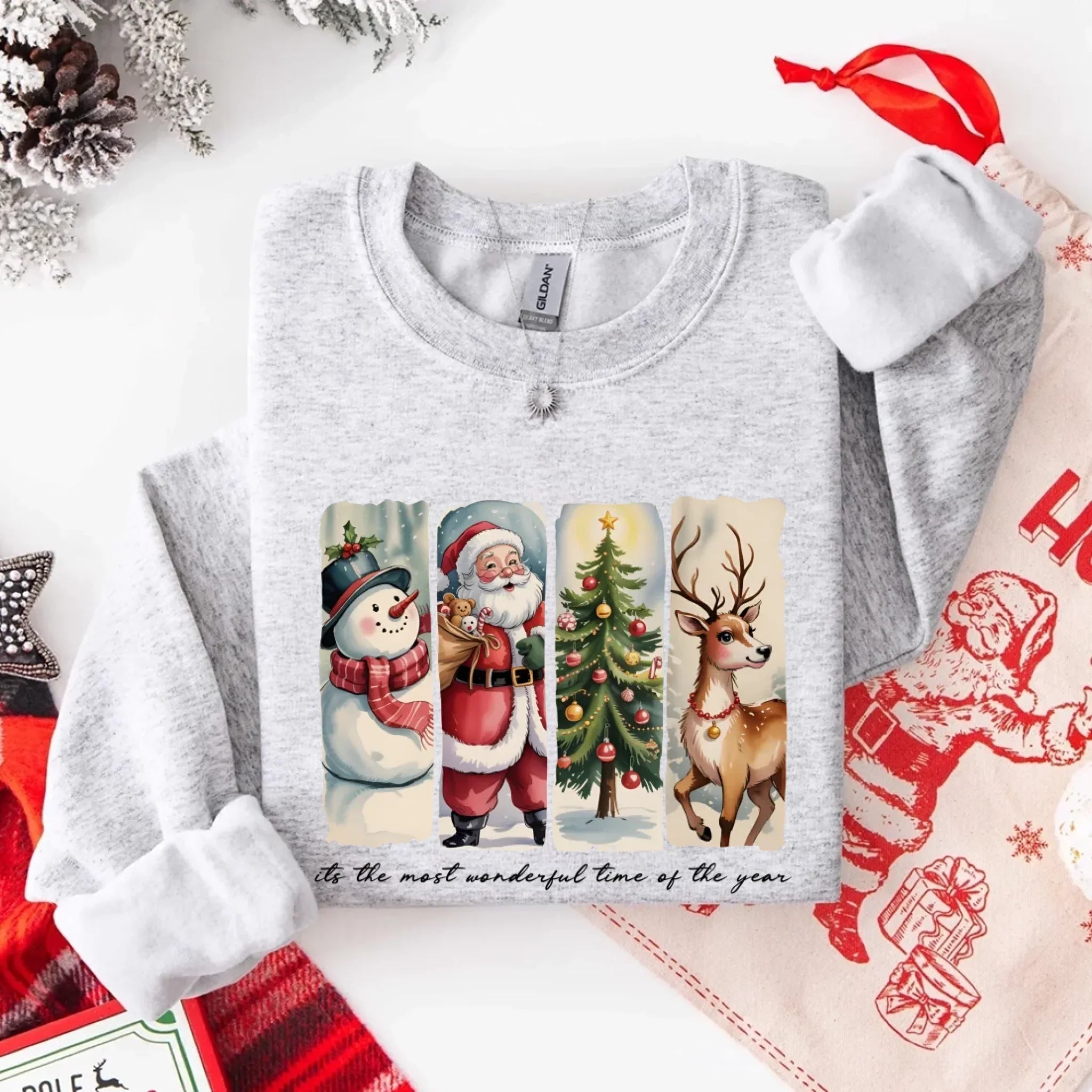 Vintage Santa Sweatshirt Wonderful Time Christmas Crewneck Adorb Custom Tees