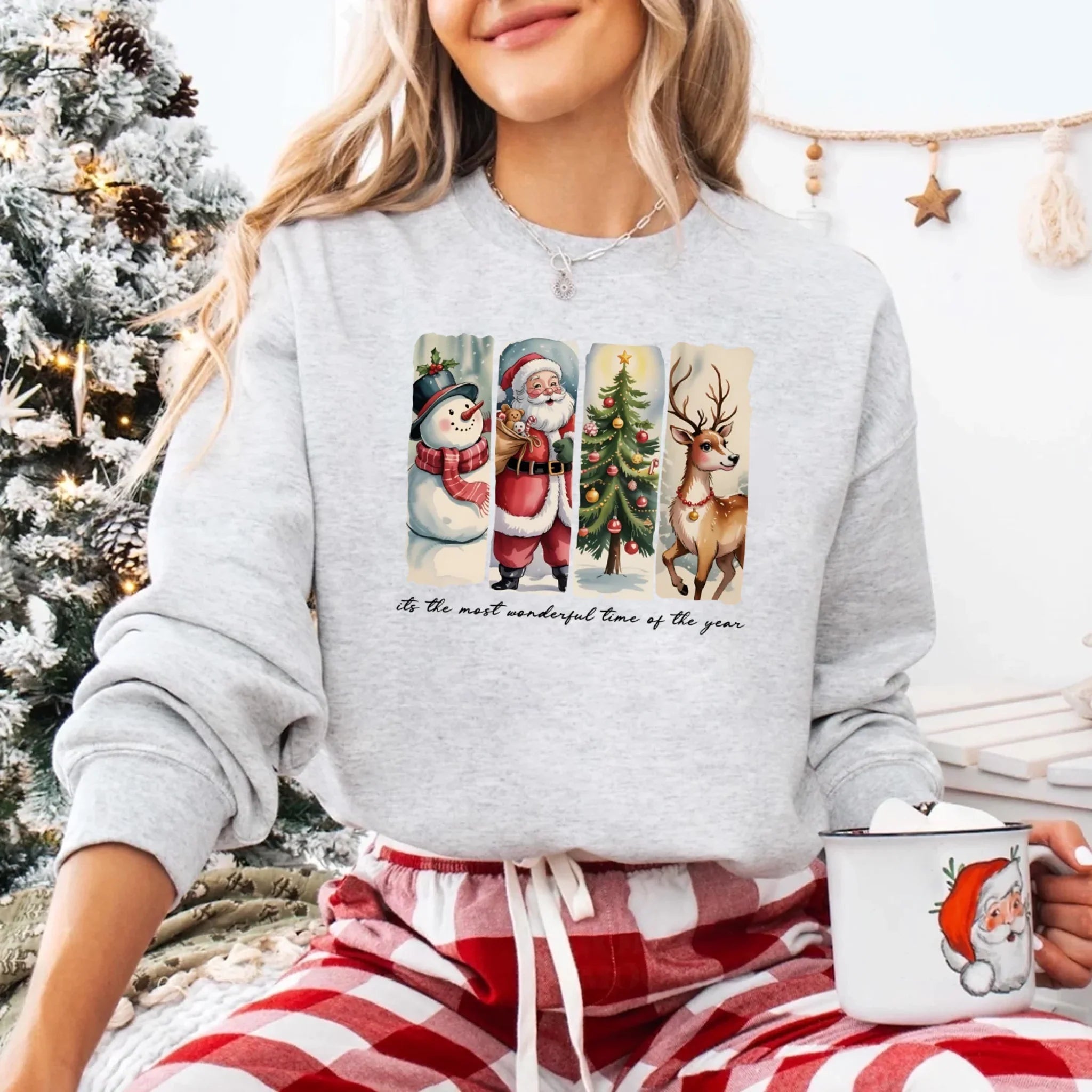 Vintage Santa Sweatshirt Wonderful Time Christmas Crewneck Adorb Custom Tees