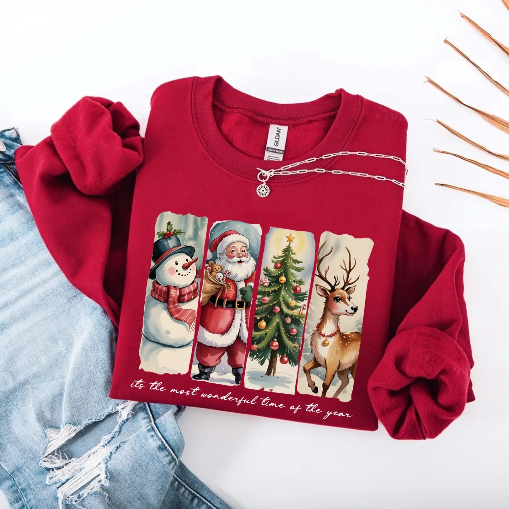 Vintage Santa Sweatshirt Wonderful Time Christmas Crewneck Adorb Custom Tees