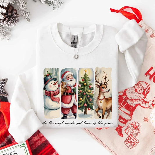 Vintage Santa Sweatshirt Wonderful Time Christmas Crewneck Adorb Custom Tees