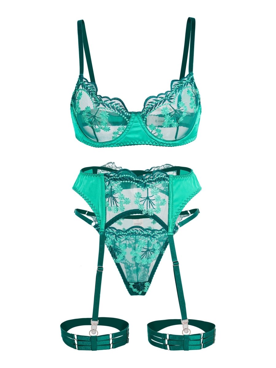 Vintage Turquoise Satin Embroidered Lingerie - Love Salve