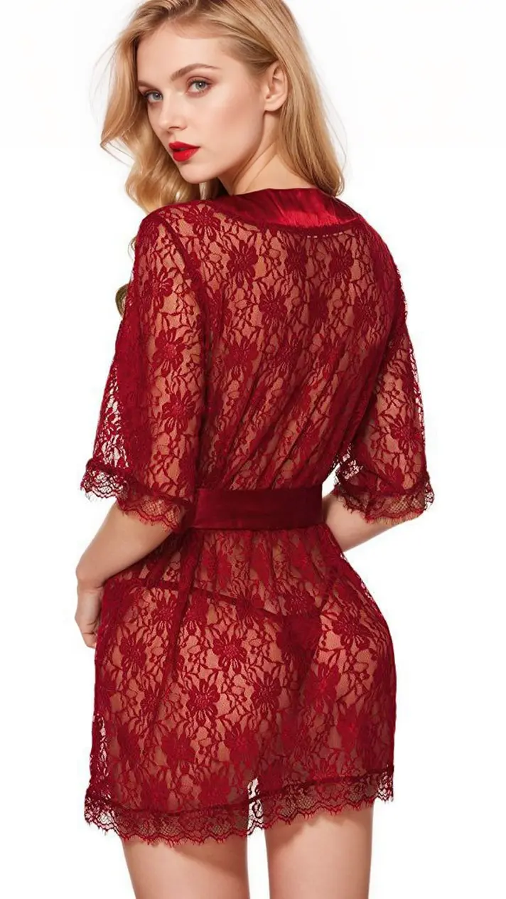 Lace Short Sleeve Lingerie Robe 3wishes.com