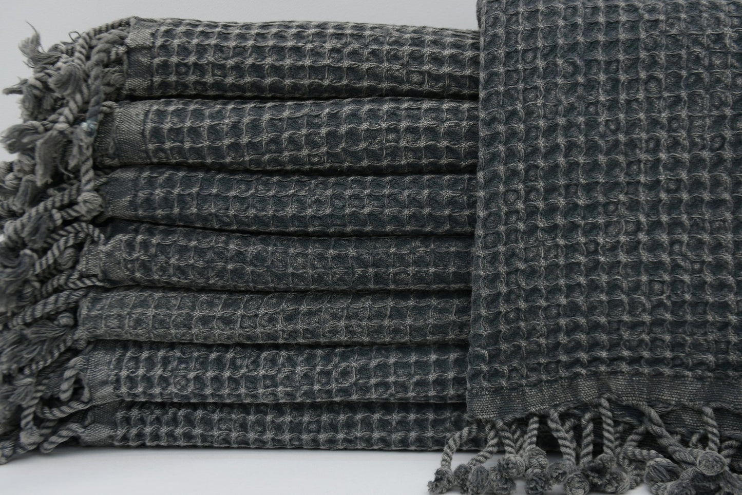 Black Waffle Turkish Towel 40 Inch by 70 Inch Hand Loomed Natural Cotton - Love Salve 