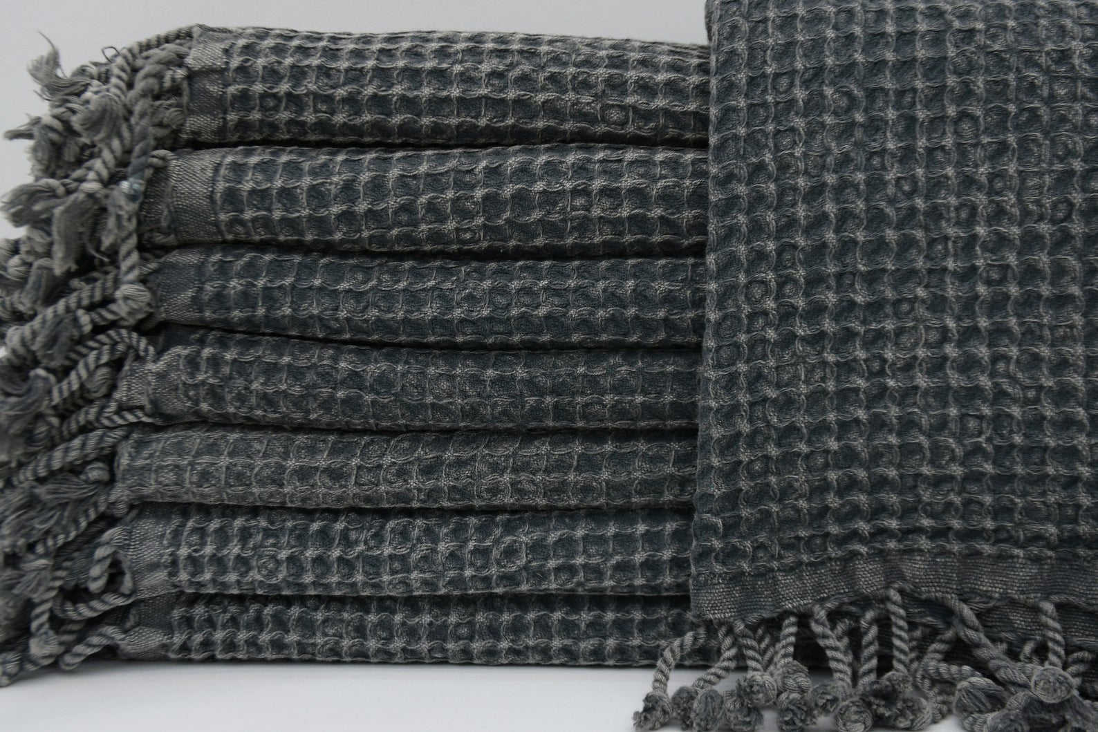 Black Waffle Turkish Towel 40 Inch by 70 Inch Hand Loomed Natural Cotton - Love Salve 