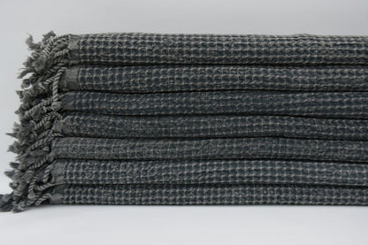 Black Waffle Turkish Towel 40 Inch by 70 Inch Hand Loomed Natural Cotton - Love Salve 