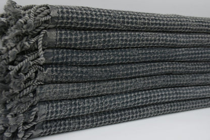 Black Waffle Turkish Towel 40 Inch by 70 Inch Hand Loomed Natural Cotton - Love Salve 