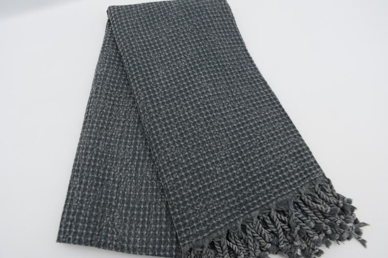 Black Waffle Turkish Towel 40 Inch by 70 Inch Hand Loomed Natural Cotton - Love Salve 