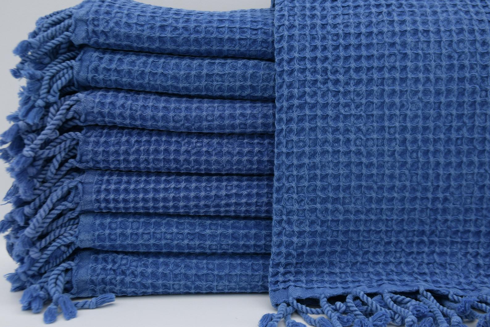 Navy Waffle Turkish Towel 40 Inch x 70 Inch Hand Loomed 100 Percent Natural Cotton - Love Salve 