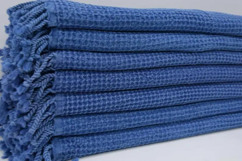 Navy Waffle Turkish Towel 40 Inch x 70 Inch Hand Loomed 100 Percent Natural Cotton - Love Salve 