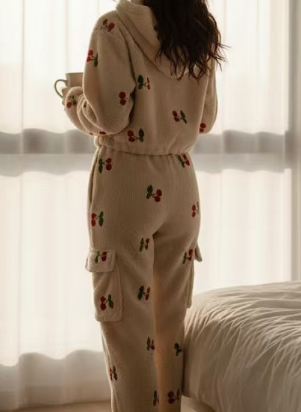 Two piece sherpa cherries sweat set Miss Sparkling