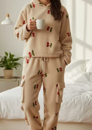 Two piece sherpa cherries sweat set Miss Sparkling