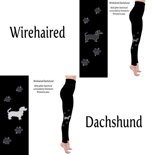 Wirehaired Dachshund Rhinestone Leggings with Pockets - White or Black Glitter MM