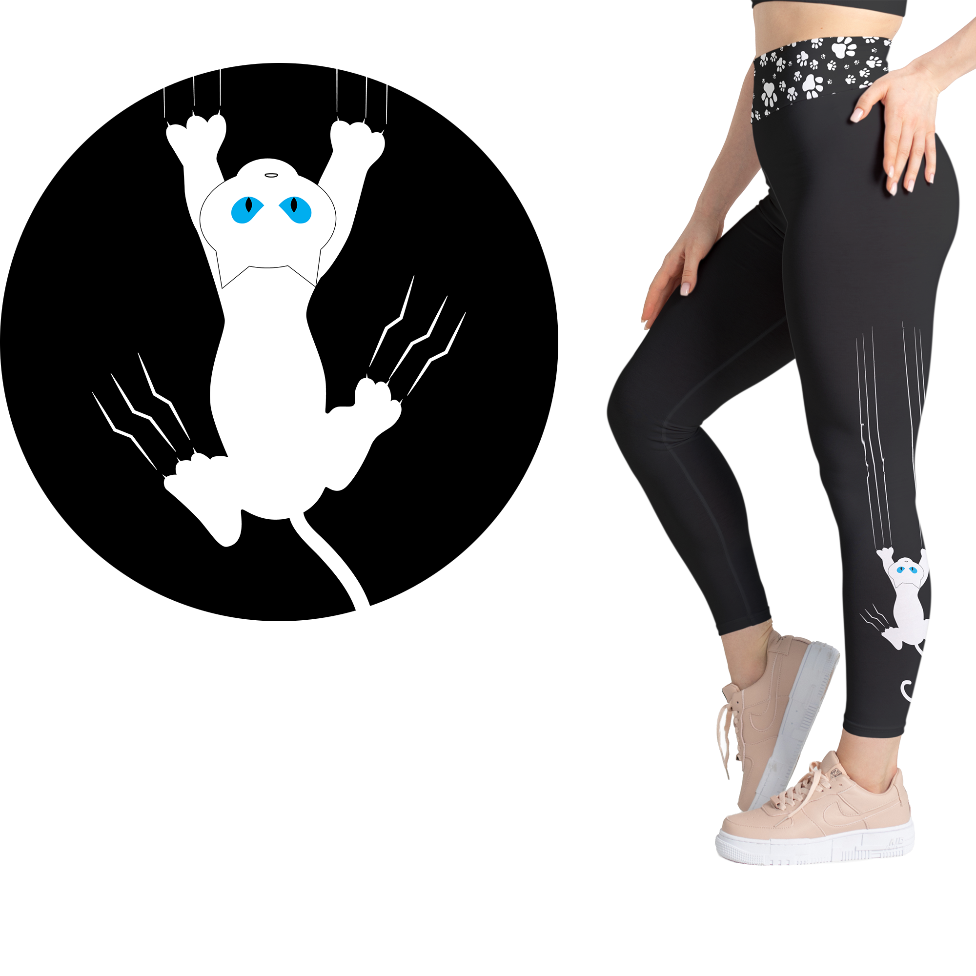White Cat Scratch Hang Tight Kitty - Full Length or Capri  Pockets -  Pre-Order
