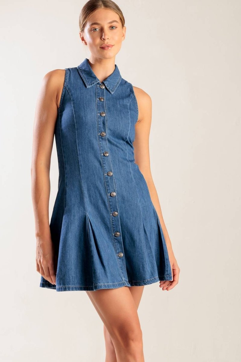 WHERE I WANT TO BE DENIM MINI DRESS - Love Salve