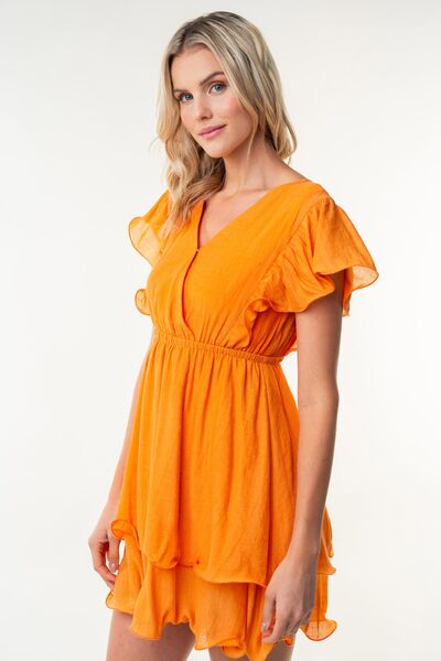 White Birch Full Size Short Sleeve Woven Layered Dress - Love Salve 