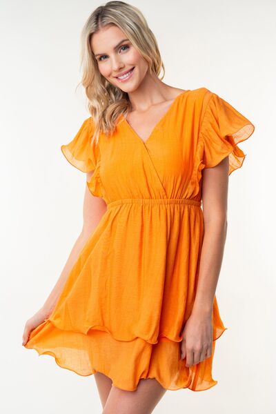 White Birch Full Size Short Sleeve Woven Layered Dress - Love Salve 