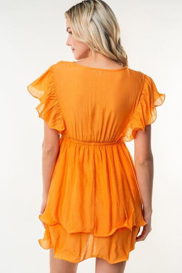 White Birch Full Size Short Sleeve Woven Layered Dress - Love Salve 