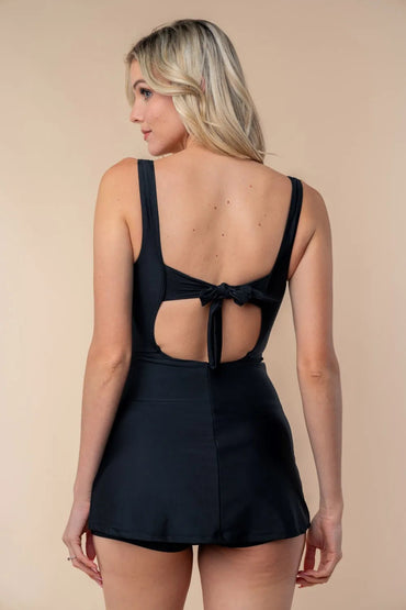White Birch Full Size Sleeveless Tie Back Performance Knit Swim Dress - Love Salve 