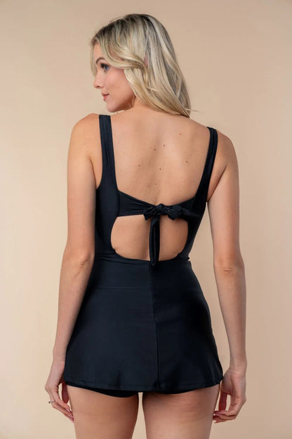 White Birch Full Size Sleeveless Tie Back Performance Knit Swim Dress - Love Salve 