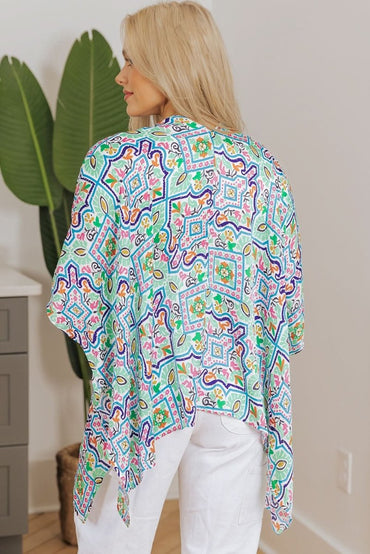 White Bohemian Floral Rhinestone Embellished Kimono with 3/4 Sleeves - Love Salve 