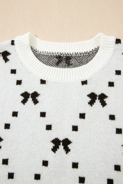 White Bow Pattern Buttoned Side Cropped Sweater Vest for Women - Love Salve 