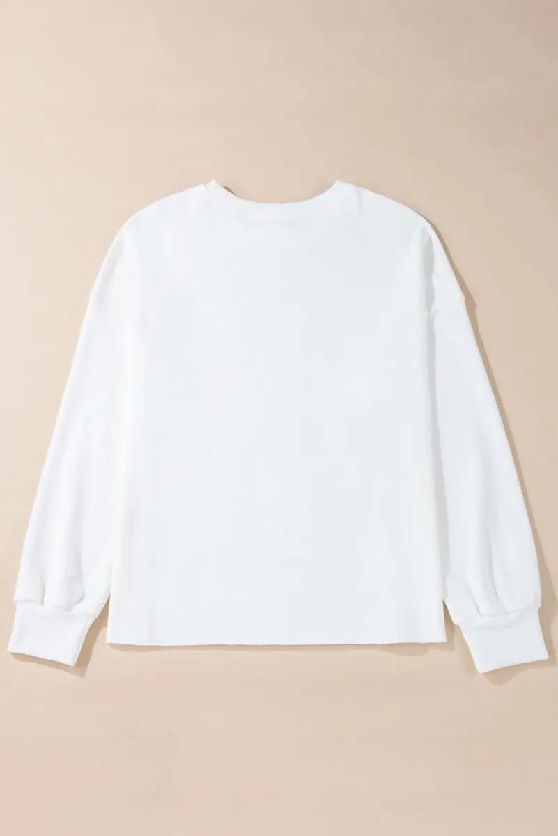 White Bowknot Pattern Drop Shoulder Loose Sweatshirt - Love Salve 