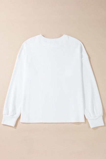White Bowknot Pattern Drop Shoulder Loose Sweatshirt - Love Salve 