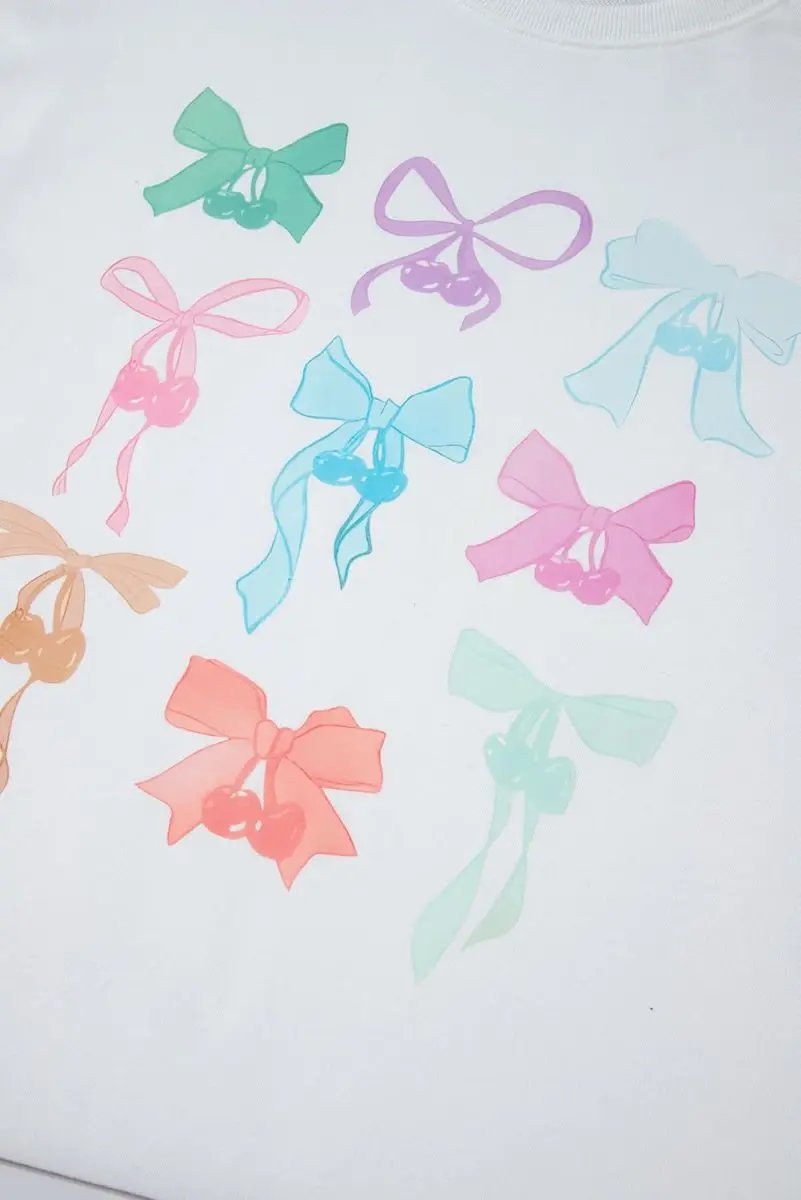 White Bowknot Pattern Drop Shoulder Loose Sweatshirt - Love Salve 