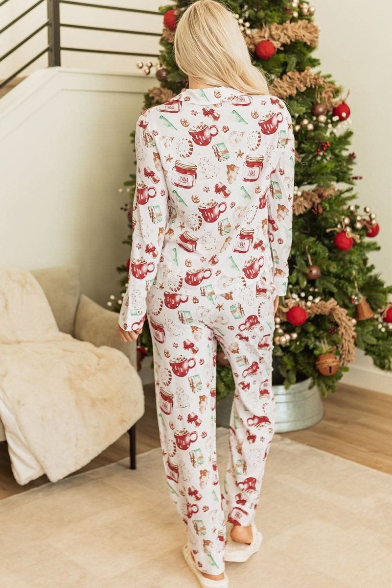 White Christmas Pattern Long Sleeve Shirt and Pants Pajama Set - Love Salve 