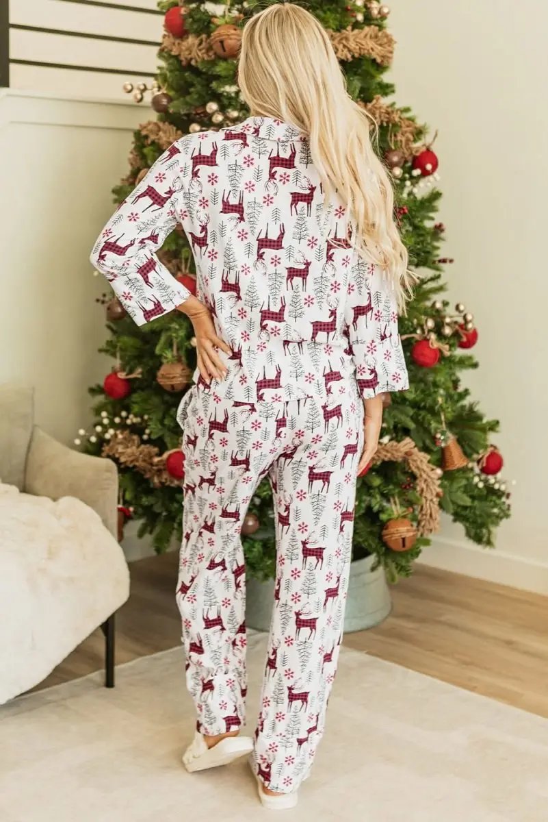 White Christmas Printed Shirt and Pants Pajama Set - Love Salve 