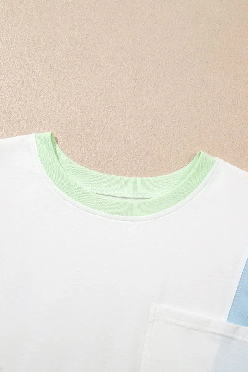White Color Block Patchwork Half Sleeve Oversized T Shirt - Love Salve 