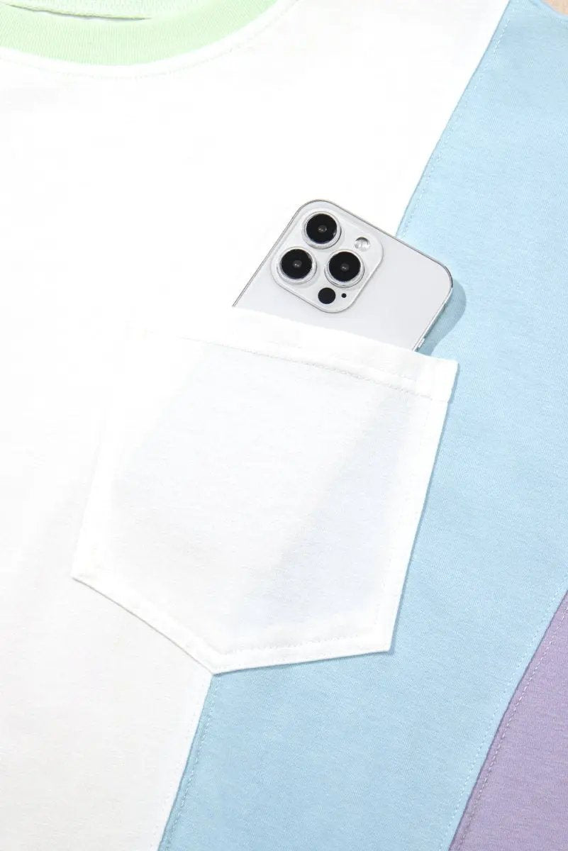 White Color Block Patchwork Half Sleeve Oversized T Shirt - Love Salve 