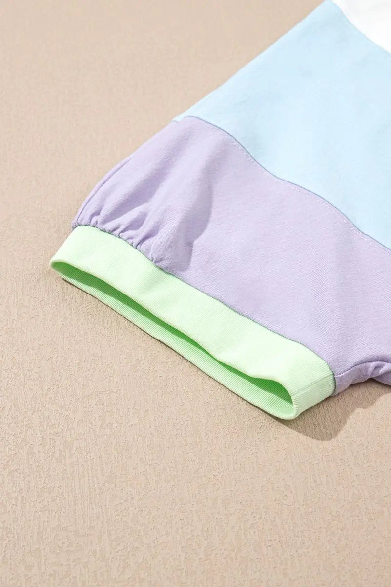 White Color Block Patchwork Half Sleeve Oversized T Shirt - Love Salve 