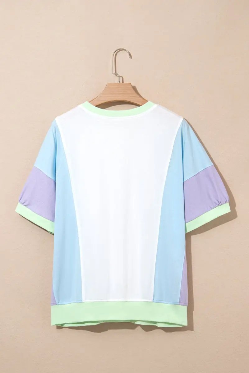 White Color Block Patchwork Half Sleeve Oversized T Shirt - Love Salve 